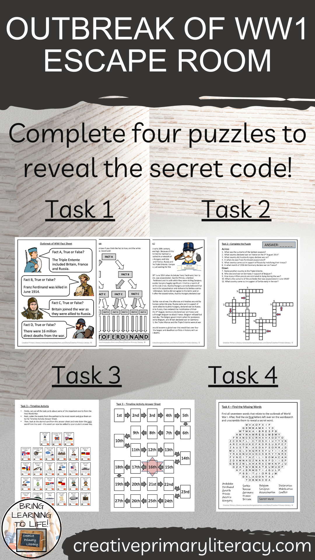 Outbreak of the First World War Escape Room | Social Studies & History Activity