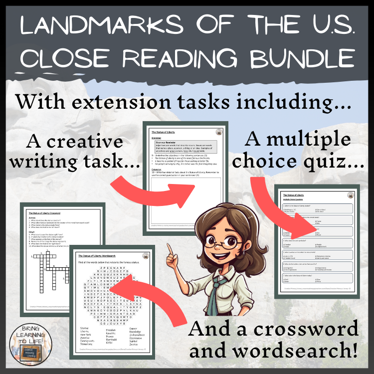 U.S. Landmarks Close Reading Comprehension Bundle | 3rd Grade & 4th Grade