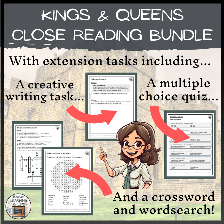 British Kings & Queens Close Reading Comprehension Bundle | 3rd & 4th Grade