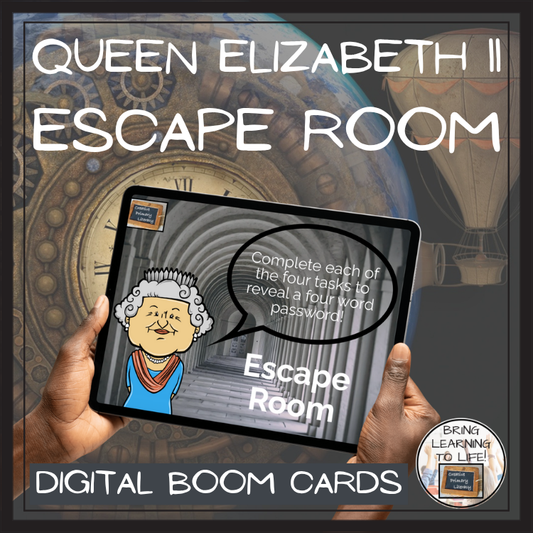 Queen Elizabeth II BOOM Cards Escape Room | Digital ELA Reading Activity