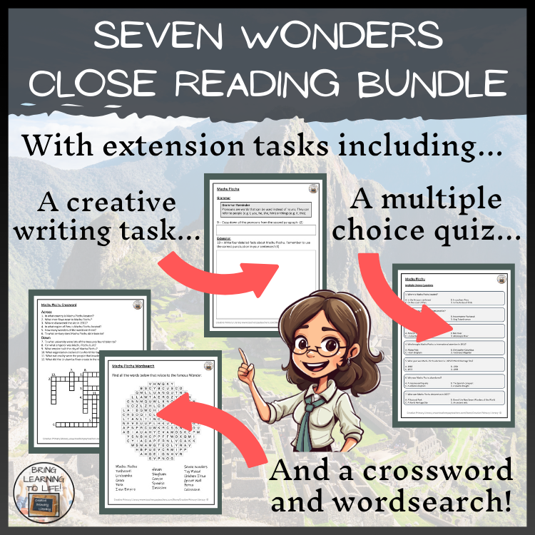 Seven Wonders of the World Close Reading Comprehension Bundle | 3rd & 4th Grade