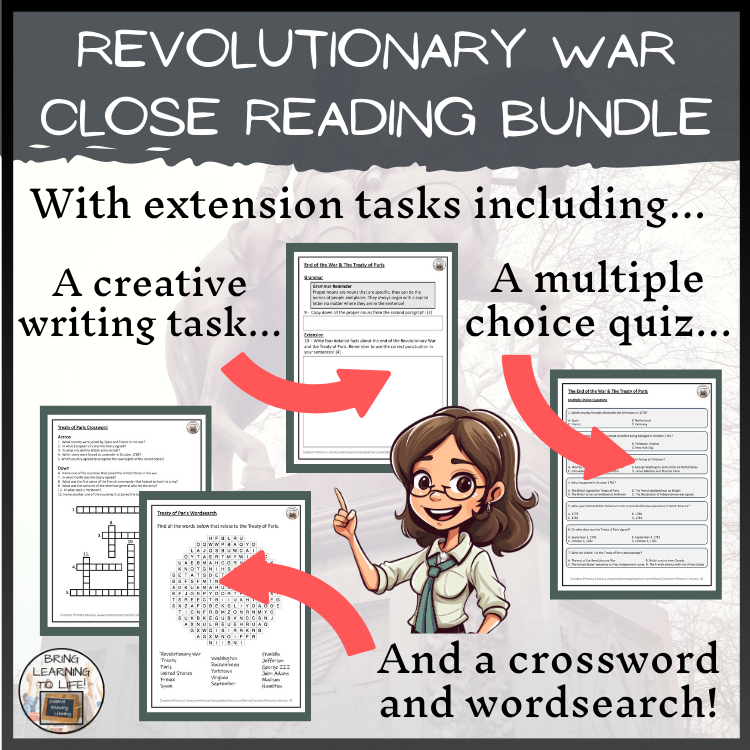 American Revolutionary War Close Reading Comprehension Bundle | 3rd & 4th Grade
