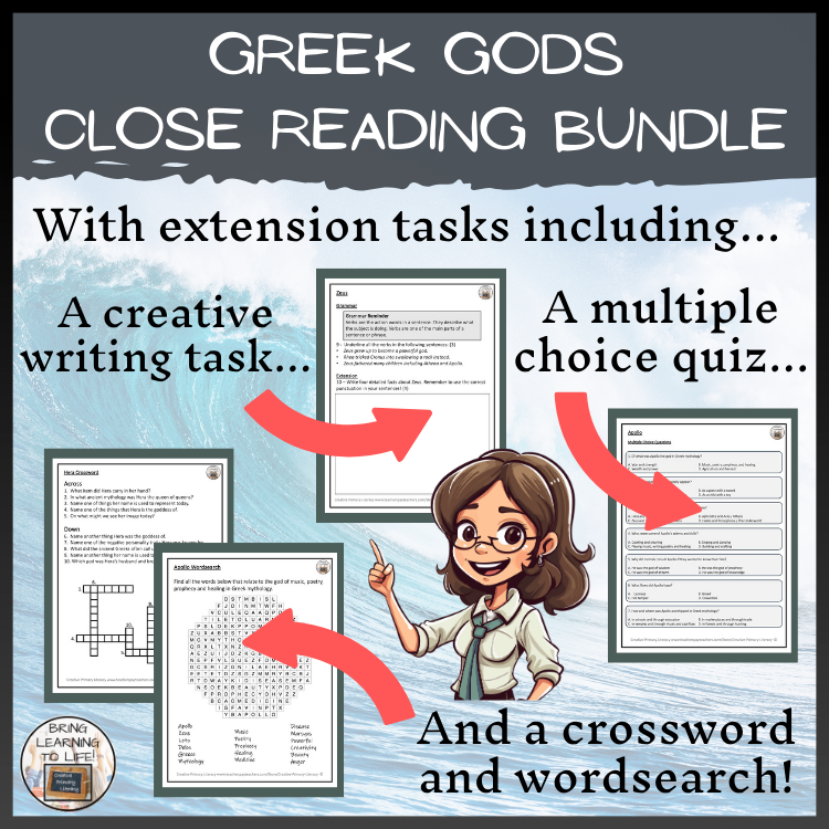 Gods of Ancient Greece Close Reading Activity Bundle | 3rd Grade & 4th Grade