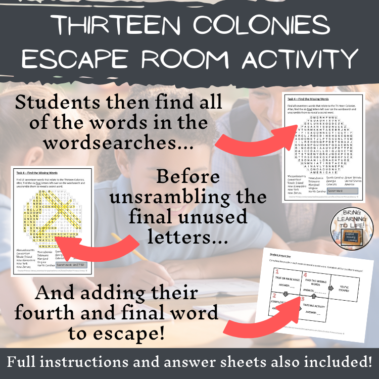 Thirteen Colonies Escape Room | Social Studies & History Activity