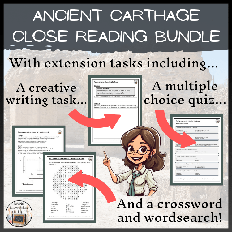 Carthaginian Empire Close Reading Comprehension Bundle | 3rd Grade & 4th Grade