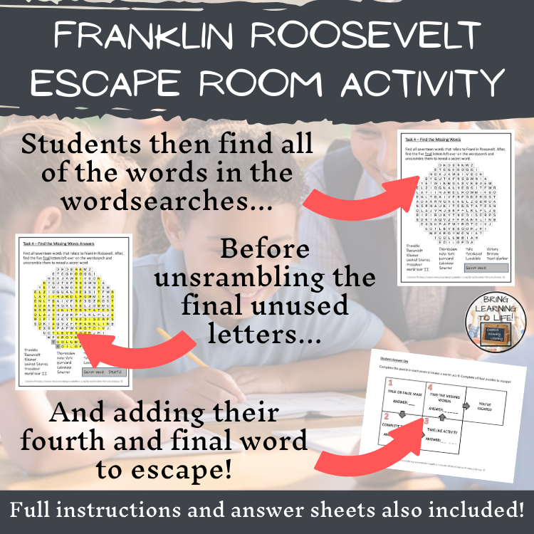 Franklin Roosevelt Escape Room | Social Studies & History Activity