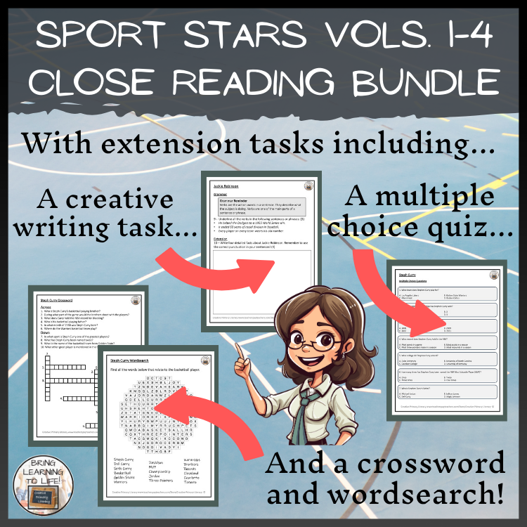 Sport Stars Volumes 1-4 Close Reading Comprehension Bundles | 3rd & 4th Grade