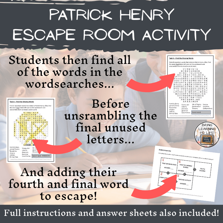 Patrick Henry Escape Room | Social Studies & History Activity