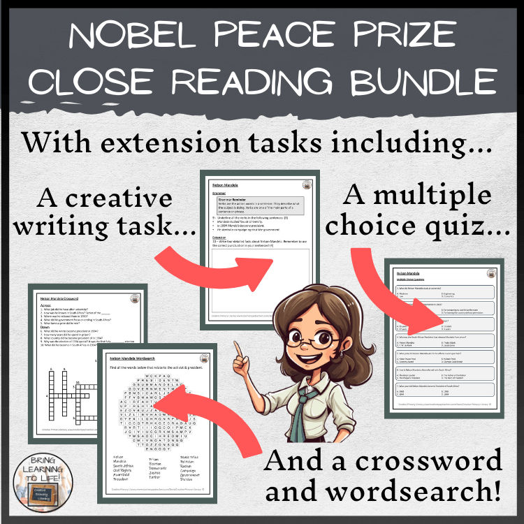 Nobel Peace Prize & Winners Close Reading Comprehension Bundle | 3rd & 4th Grade