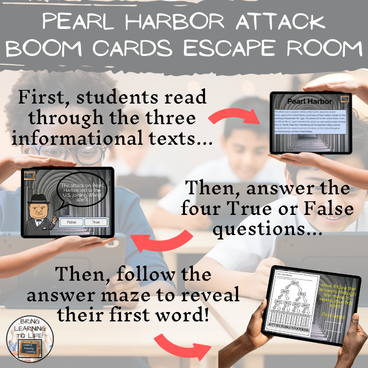 Attack on Pearl Harbor BOOM Cards Escape Room | Digital ELA Reading Activity