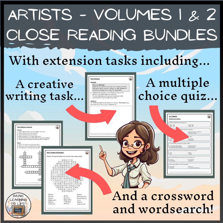 Famous Artists Close Reading Comprehension Mega Bundle | 3rd Grade & 4th Grade