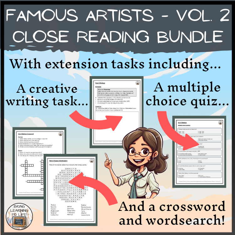 Famous Artists Volume 2 Close Reading Comprehension Bundle | 3rd & 4th Grade