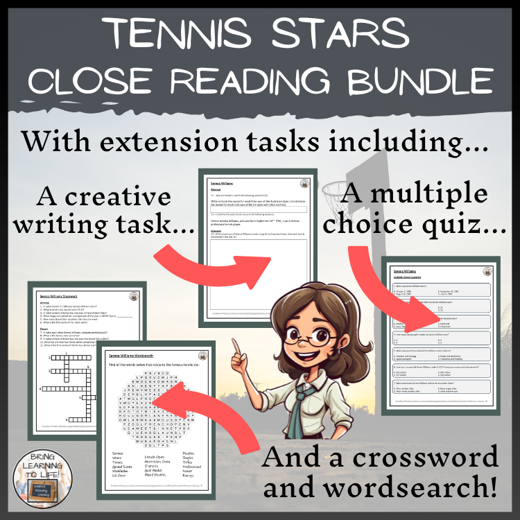 Tennis Players Close Reading Comprehension Activity Bundle | 5th & 6th Grade