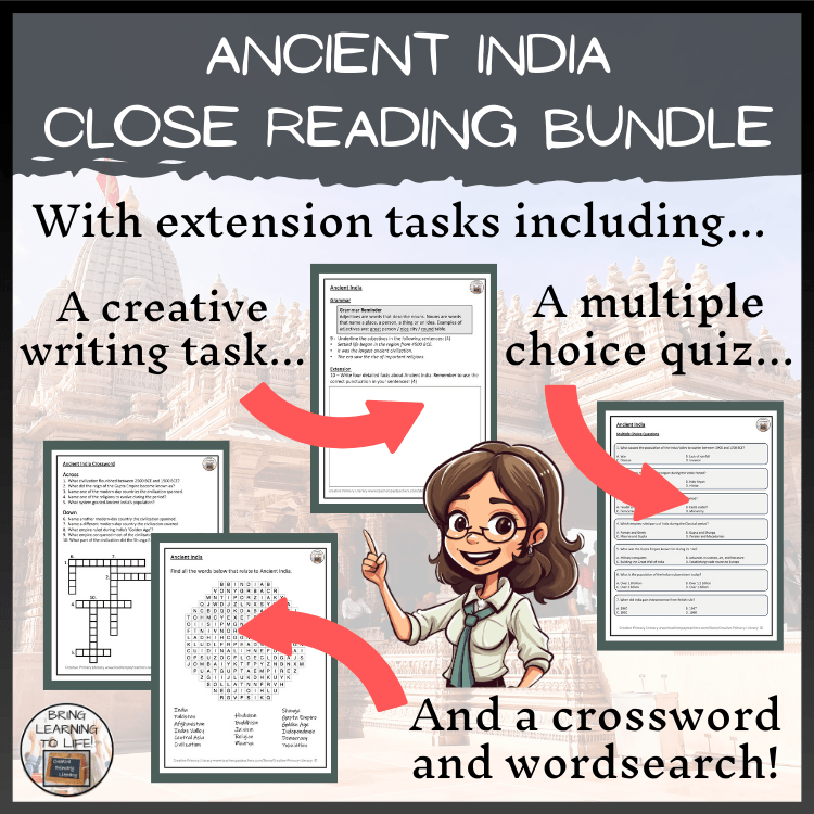 Ancient India Close Reading Comprehension Bundle | 3rd Grade & 4th Grade