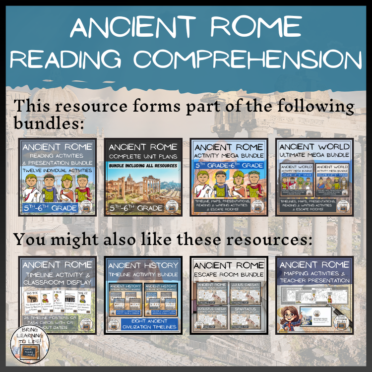 Ancient Rome Close Reading Comprehension Activities | 5th Grade & 6th Grade