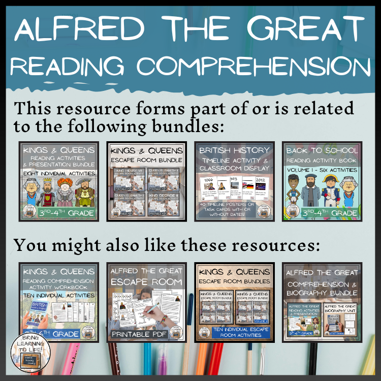 Alfred the Great Reading Passage & Comprehension Activities | 3rd-4th Grade