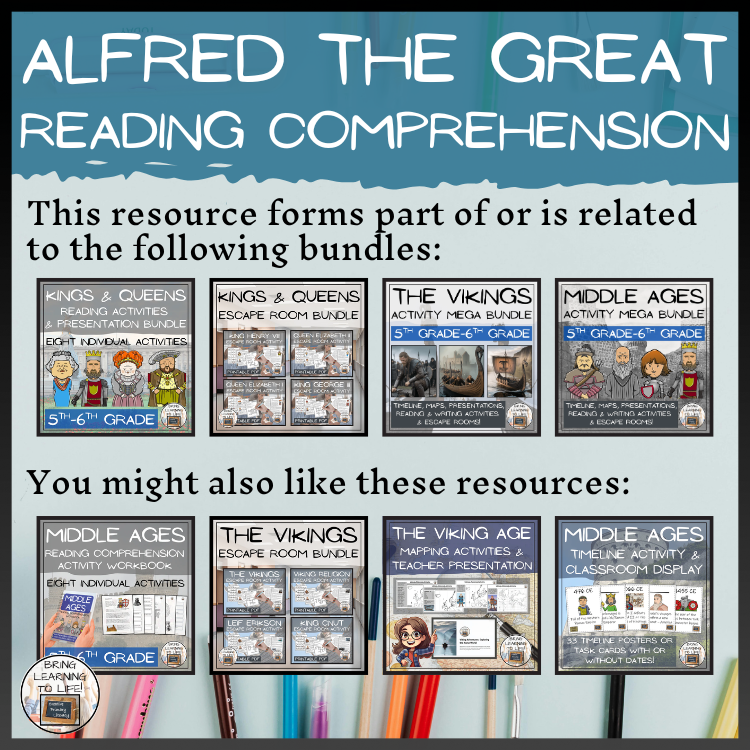 Alfred the Great Reading Passage & Comprehension Activities | 5th-6th Grade