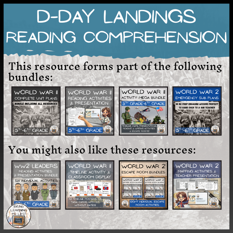 D-Day Landings Close Reading Comprehension Activities | 5th Grade & 6th Grade