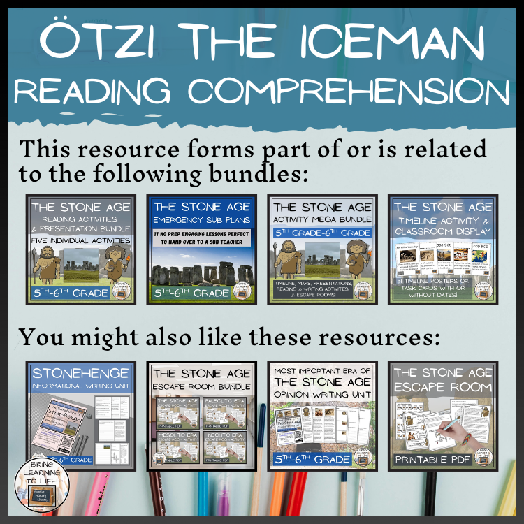 Ötzi the Iceman Close Reading Comprehension Activities | 5th-6th Grade