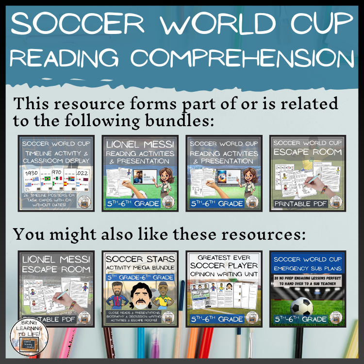 Soccer World Cup Close Reading Comprehension Activity | 5th Grade & 6th Grade