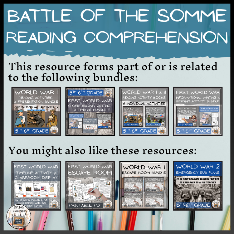 Battle of the Somme Close Reading Comprehension Activities | 5th & 6th Grade