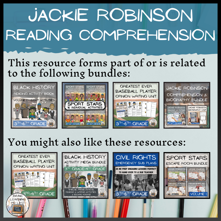 Jackie Robinson Close Reading Comprehension Activities | 5th Grade & 6th Grade