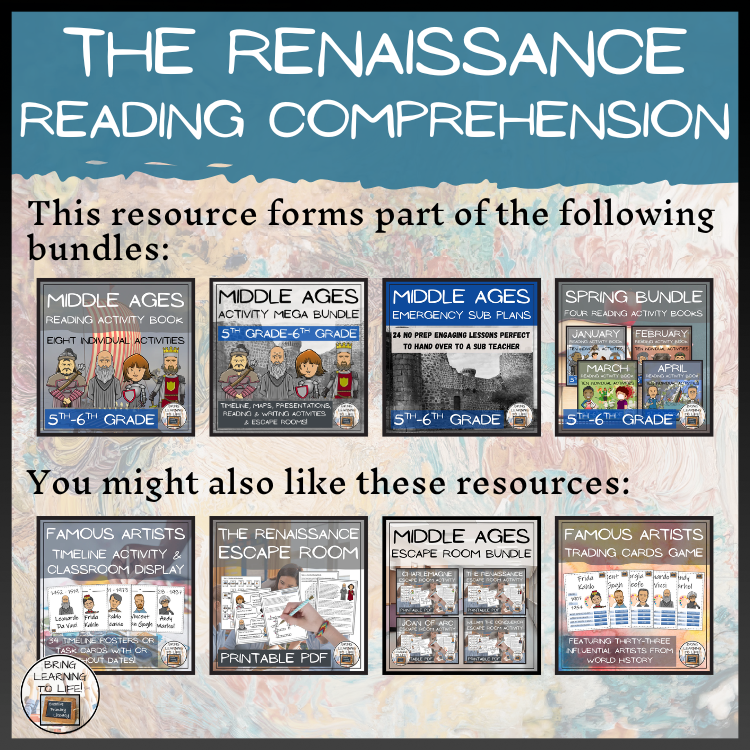 The Renaissance Close Reading Comprehension Activity | 5th Grade & 6th Grade