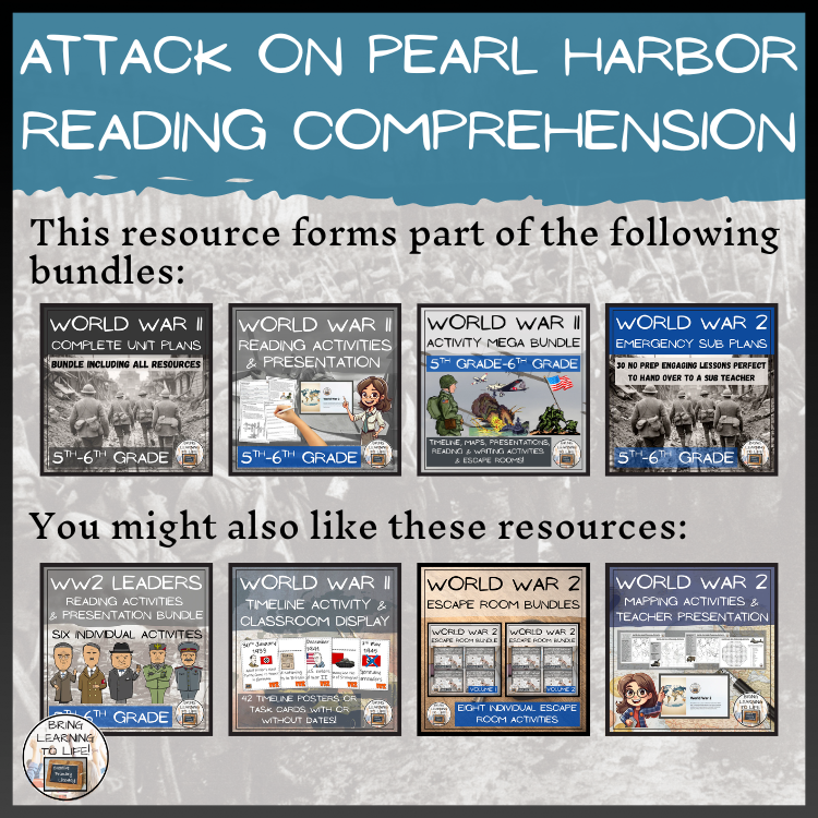 Attack on Pearl Harbor Close Reading Comprehension Activity | 5th & 6th Grade