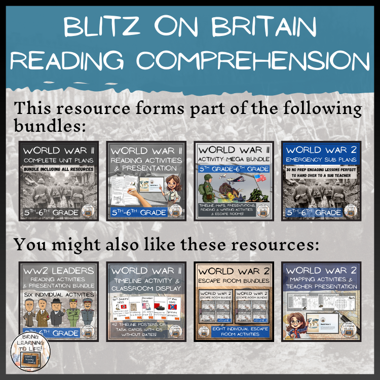 Blitz on Britain World War II Close Reading Comprehension | 5th & 6th Grade