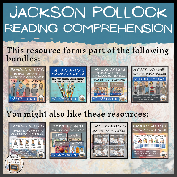 Jackson Pollock Close Reading Comprehension Activities | 5th Grade & 6th Grade