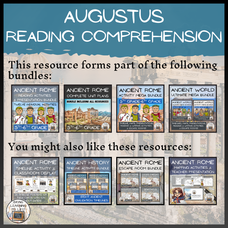 Augustus Close Reading Comprehension Activities | 5th Grade & 6th Grade