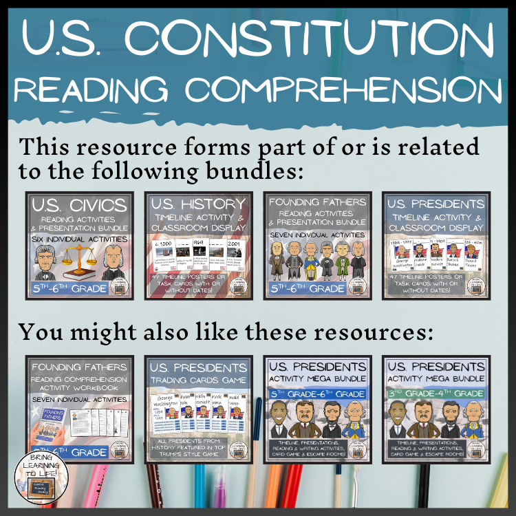 Constitution Day & U.S. Constitution Reading Comprehension | 5th & 6th Grade