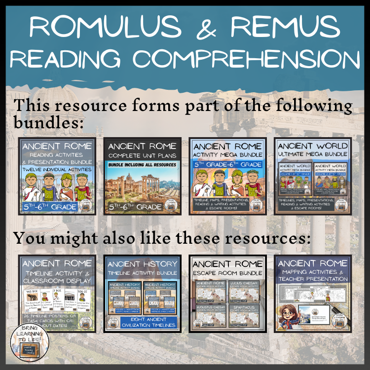 Romulus and Remus Close Reading Comprehension Activities | 5th Grade & 6th Grade