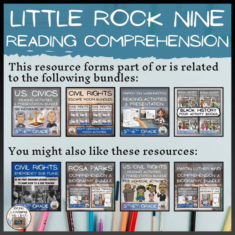 The Little Rock Nine Reading Comprehension Activities | 5th Grade & 6th Grade
