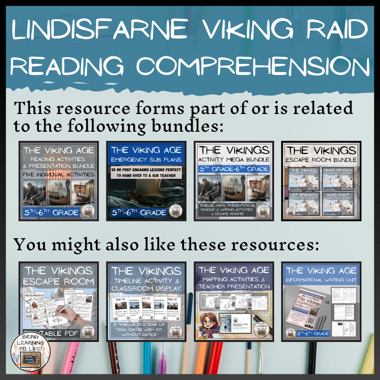 Lindisfarne Viking Raid Close Reading Comprehension Activities | 5th-6th Grade
