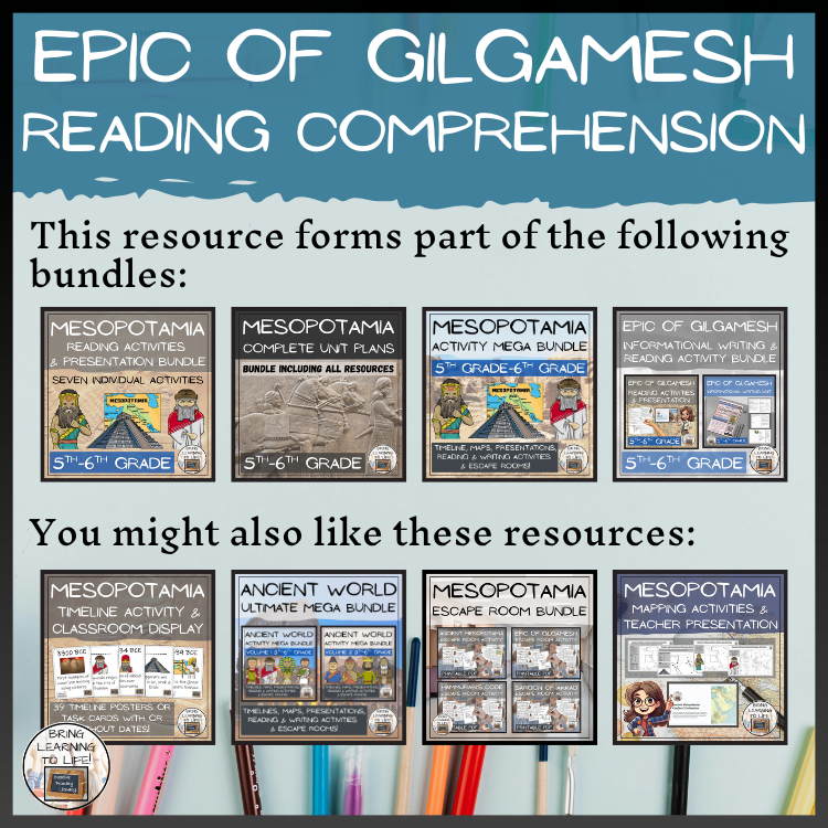 Epic of Gilgamesh Close Reading Comprehension Activities | 5th Grade & 6th Grade