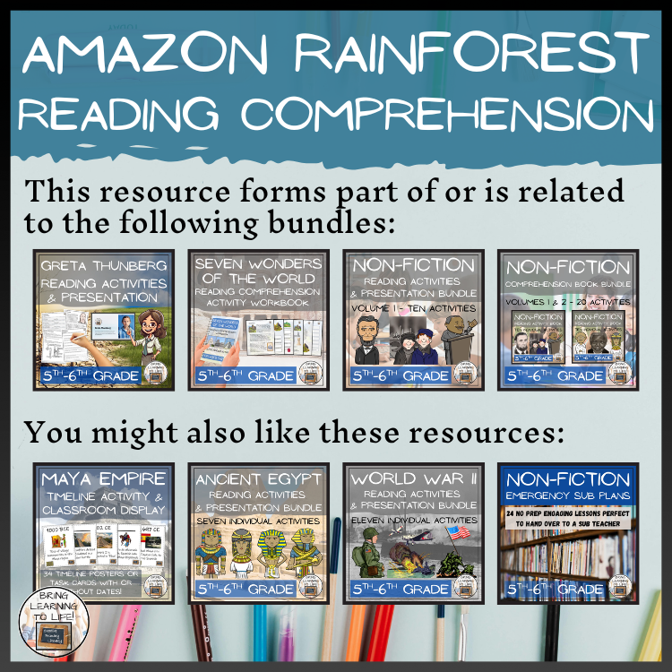 Amazon Rainforest Close Reading Comprehension Activities | 5th–6th Grade