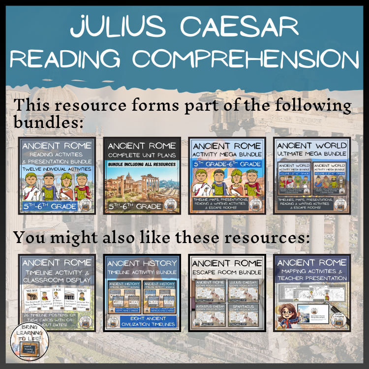 Julius Caesar Close Reading Comprehension Activities | 5th Grade & 6th Grade