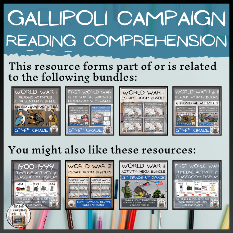 Gallipoli Campaign Close Reading Comprehension Activities | 5th-6th Grade