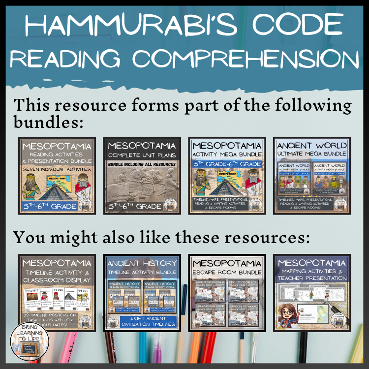 Code of Hammurabi Close Reading Comprehension Activities | 5th Grade & 6th Grade