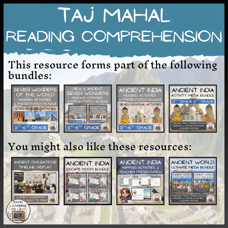 Taj Mahal Close Reading Comprehension Activities | 5th Grade & 6th Grade