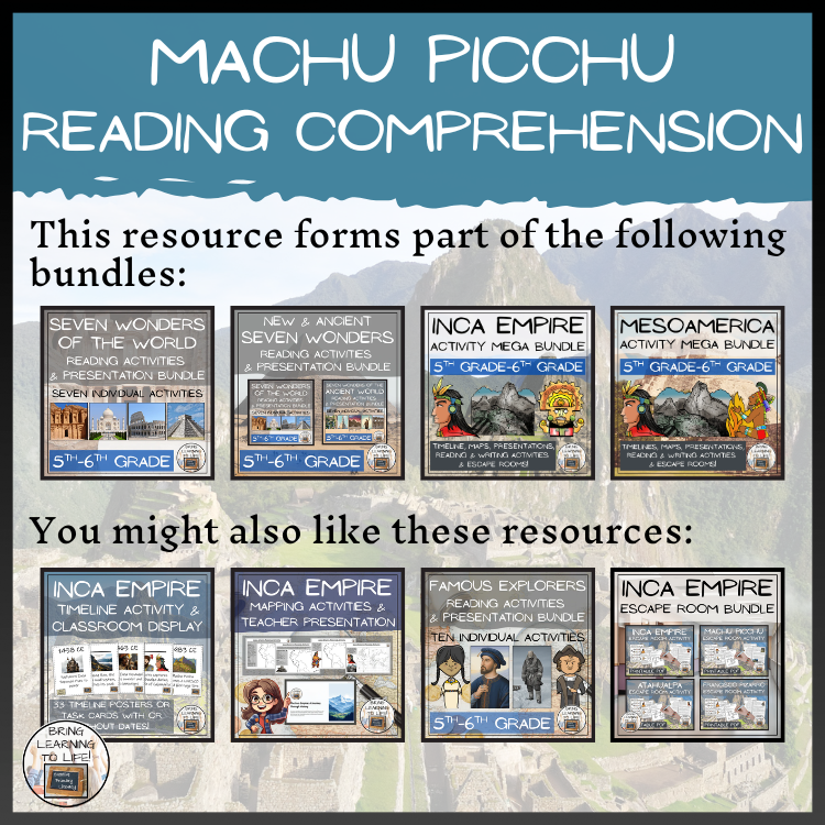 Machu Picchu Close Reading Comprehension Activities | 5th Grade & 6th Grade