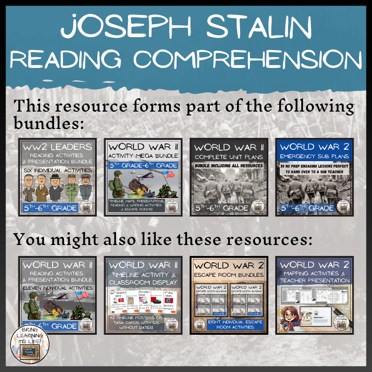 Joseph Stalin Close Reading Comprehension Activities | 5th Grade & 6th Grade