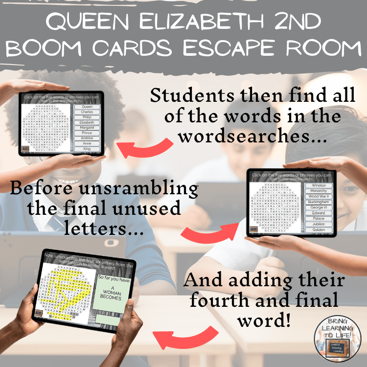 Queen Elizabeth II BOOM Cards Escape Room | Digital ELA Reading Activity