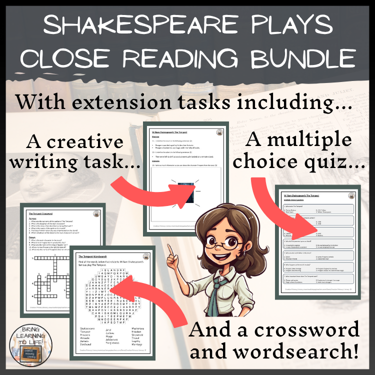 Shakespeare's Plays Close Reading Comprehension Bundle | 5th & 6th Grade