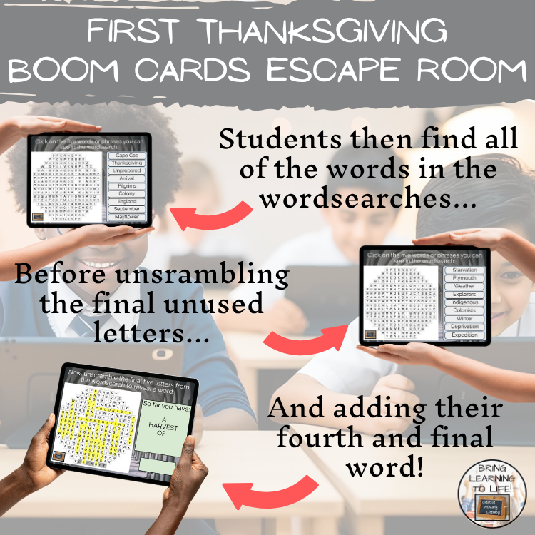 First Thanksgiving BOOM Cards Escape Room | Digital ELA Reading Activity