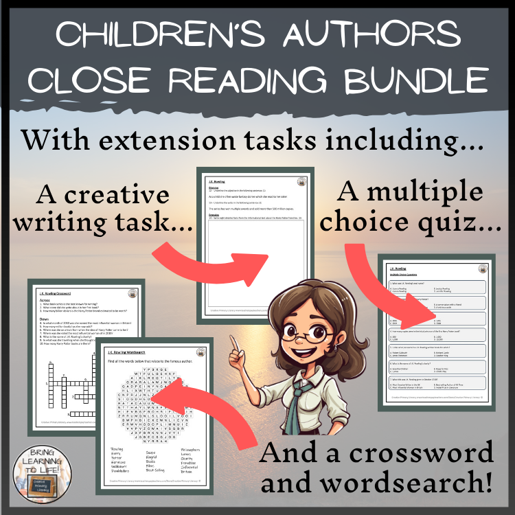 Famous Authors Close Reading Comprehension Activity Bundle | 5th & 6th Grade