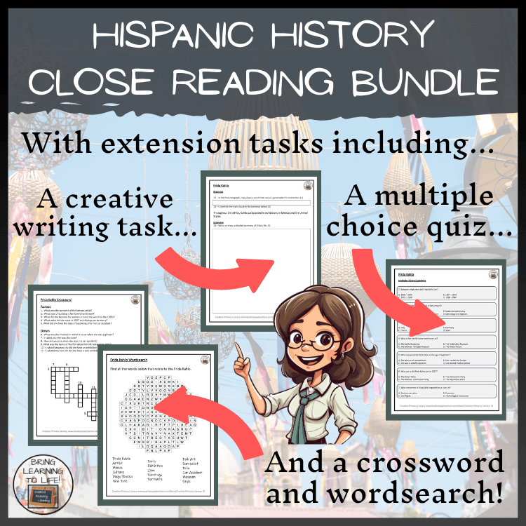 Hispanic Heritage Close Reading Comprehension Activity Bundle | 5th & 6th Grade
