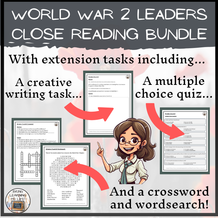 World War II Leaders Close Reading Comprehension Bundle | 5th Grade & 6th Grade