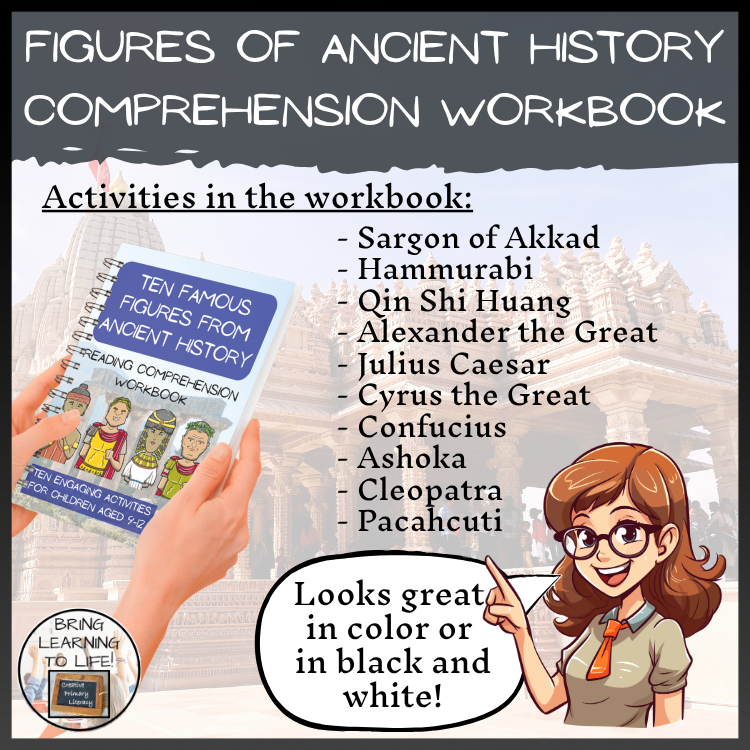 Famous Figures of Ancient History Reading Comprehension Workbook | 5th-6th Grade
